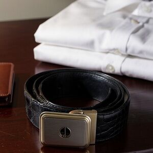 Dunhill Crocodile exotic leather belt Gold buckle Men's Dress Belt Professional